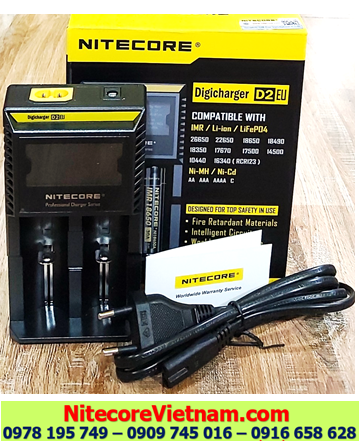 Máy sạc Nitecore D2 _02 khe _màn hình LCD _sạc 1,2 pin 18650, 16340, 14500, 18350, 123, 26500,..